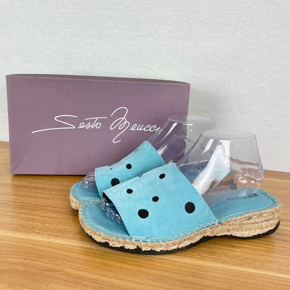 Sesto Meucci Shoes - Sesto Meucci Turquoise Suede Espadrille Slide Sandals Womens 8 Laser Cut Coastal